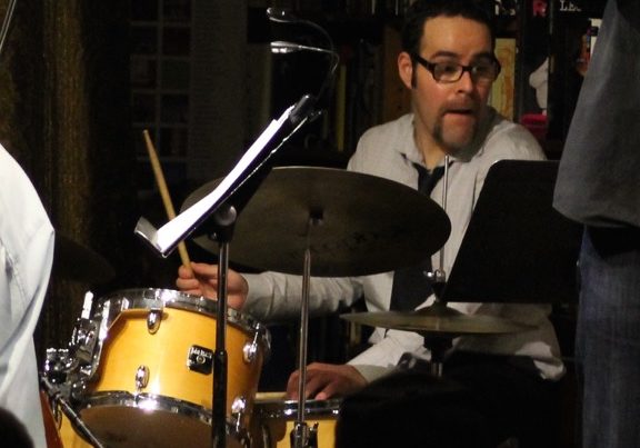 Drummer Vinnie Rodriguez leads the band every third Saturday at "jazz club!"